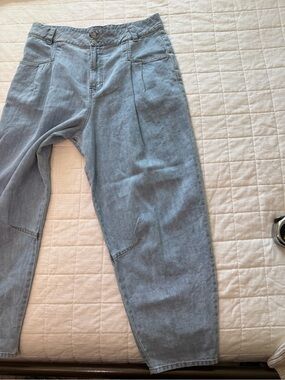 Poetry Hemp Organic Cotton Pleated High Rise Wide Leg Trousers Light Blue